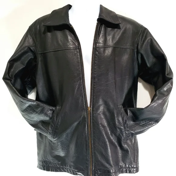 VINTAGE HEAVYWEIGHT BLACK LEATHER MENS LARGE MOTORCYCLE JACKET W